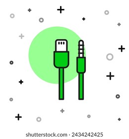 Icono de cable USB de contorno relleno aislado sobre fondo blanco. Conectores y enchufes para PC y dispositivos móviles.  Vector