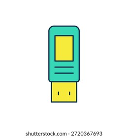 Icono de unidad flash USB de contorno lleno aislado sobre fondo blanco.  Vector