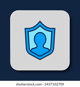 Filled outline User protection icon isolated on blue background. Secure user login, password protected, personal data protection, authentication.  Vector