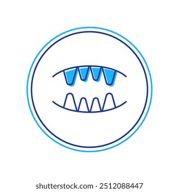 Filled outline Vampire teeth icon isolated on white background. Happy Halloween party.  Vector