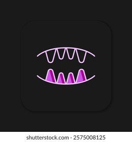 Filled outline Vampire teeth icon isolated on black background. Happy Halloween party. Flat filled outline style with shadow. Vector