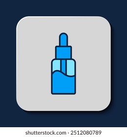 Filled outline Vape liquid bottle for electronic cigarettes icon isolated on blue background.  Vector