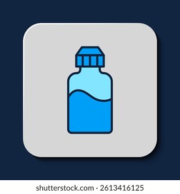 Filled outline Vape liquid bottle for electronic cigarettes icon isolated on blue background.  Vector