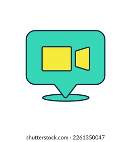 Filled outline Video chat conference icon isolated on white background. Online meeting work form home. Remote project management.  Vector