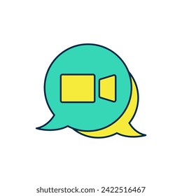 Filled outline Video chat conference icon isolated on white background. Online meeting work form home. Remote project management.  Vector