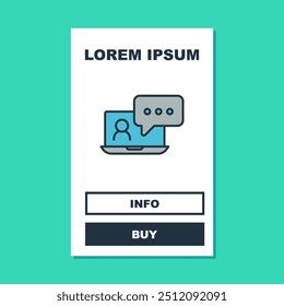 Filled outline Video chat conference icon isolated on turquoise background. Online meeting work form home. Remote project management.  Vector