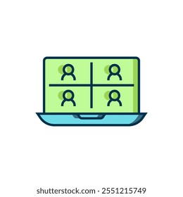Filled outline Video chat conference icon isolated on white background. Online meeting work form home. Remote project management. Flat filled outline style with shadow. Vector