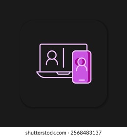 Filled outline Video chat conference icon isolated on black background. Online meeting work form home. Remote project management. Flat filled outline style with shadow. Vector