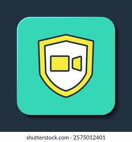 Filled outline Video chat conference icon isolated on blue background. Online meeting work form home. Remote project management. Turquoise square button. Vector