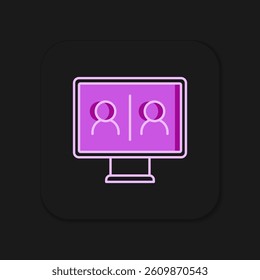 Filled outline Video chat conference icon isolated on black background. Online meeting work form home. Remote project management. Flat filled outline style with shadow. Vector