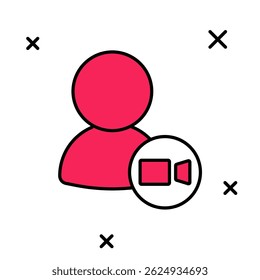 Filled outline Video chat conference icon isolated on white background. Online meeting work form home. Remote project management.  Vector