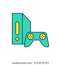 Video Consola de juego llena del contorno con el icono del joystick aislado en fondo blanco.  Vector