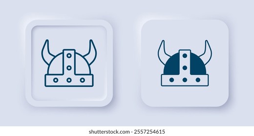 Filled and outline Viking in horned helmet icon isolated on grey background. Square button. Vector