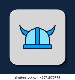 Filled outline Viking in horned helmet icon isolated on blue background.  Vector