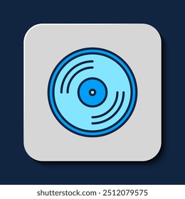 Filled outline Vinyl disk icon isolated on blue background.  Vector