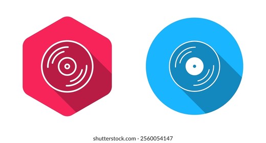 Filled and outline Vinyl disk icon isolated with long shadow background.  Vector