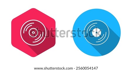 Filled and outline Vinyl disk icon isolated with long shadow background.  Vector