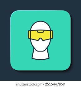 Filled outline Virtual reality glasses icon isolated on blue background. Stereoscopic 3d vr mask. Optical head mounted display. Turquoise square button. Vector