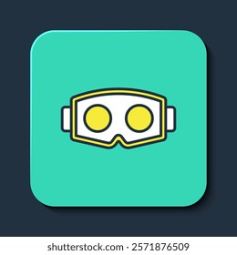 Filled outline Virtual reality glasses icon isolated on blue background. Stereoscopic 3d vr mask. Optical head mounted display. Turquoise square button. Vector