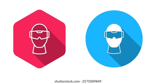 Filled and outline Virtual reality glasses icon isolated with long shadow background. Stereoscopic 3d vr mask. Optical head mounted display.  Vector