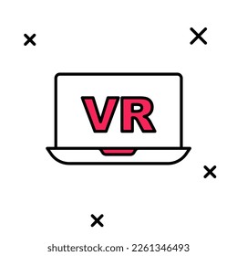 Umriss Virtual-Reality-Symbol gefüllt einzeln auf weißem Hintergrund. Futuristisches VR-Head-Up-Display-Design.  Vektorgrafik