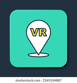 Filled outline Virtual reality icon isolated on blue background. Futuristic VR head-up display design. Turquoise square button. Vector