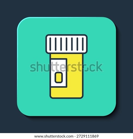 Filled outline Vitamin complex of pill capsule icon isolated on blue background. Healthy lifestyle. Turquoise square button. Vector