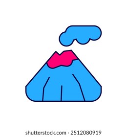 Icono de volcán de contorno lleno aislado sobre fondo blanco.  Vector