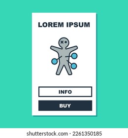 Filled outline Voodoo doll icon isolated on turquoise background. Happy Halloween party.  Vector