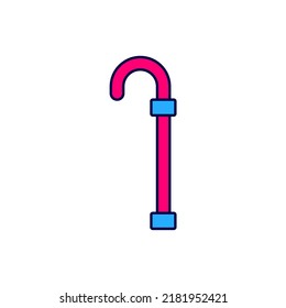Filled outline Walking stick cane icon isolated on white background.  Vector
