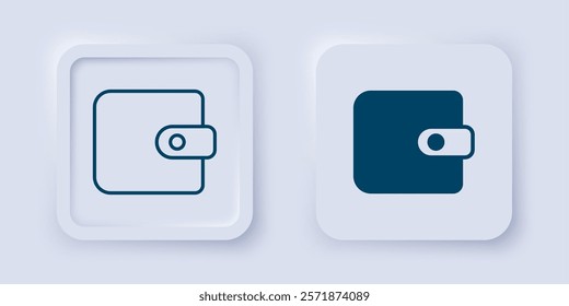 Filled and outline Wallet icon isolated on grey background. Purse icon. Cash savings symbol. Square button. Vector