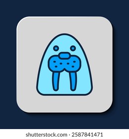 Filled outline Walrus animal icon isolated on blue background.  Vector