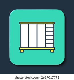 Filled outline Wardrobe icon isolated on blue background. Cupboard sign. Turquoise square button. Vector