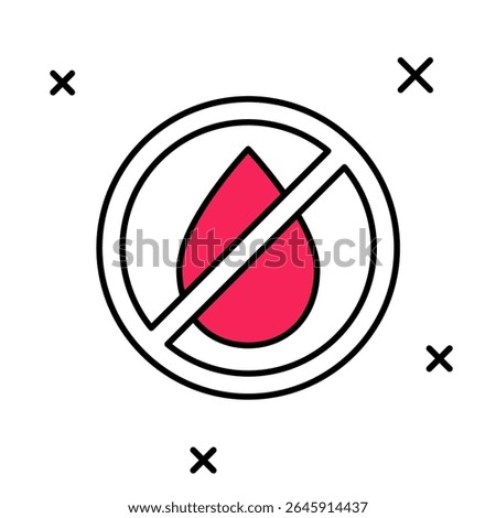 Filled outline Water drop forbidden icon isolated on white background. No water sign.  Vector