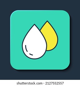 Filled outline Water drop icon isolated on blue background. Turquoise square button. Vector