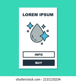 Filled outline Water drop icon isolated on turquoise background.  Vector