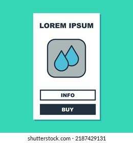 Filled outline Water drop icon isolated on turquoise background.  Vector