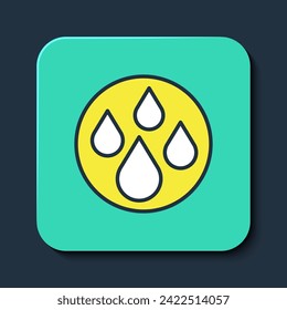 Filled outline Water drop icon isolated on blue background. Turquoise square button. Vector