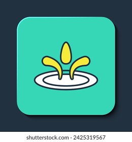 Filled outline Water drop icon isolated on blue background. Turquoise square button. Vector