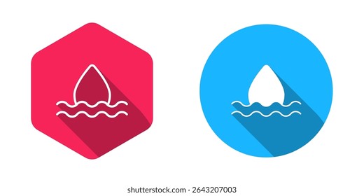 Filled and outline Water drop icon isolated with long shadow background.  Vector