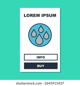 Filled outline Water drop icon isolated on turquoise background.  Vector