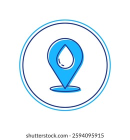 Filled outline Water drop with location icon isolated on white background.  Vector