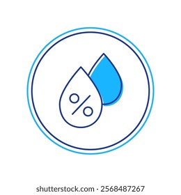 Filled outline Water drop percentage icon isolated on white background. Humidity analysis.  Vector