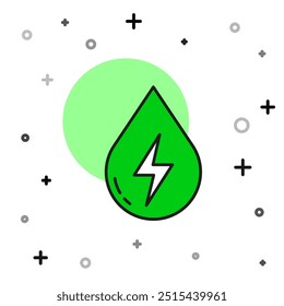 Filled outline Water energy icon isolated on white background. Ecology concept with water droplet. Alternative energy concept.  Vector