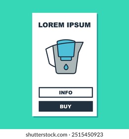 Filled outline Water jug with a filter icon isolated on turquoise background.  Vector