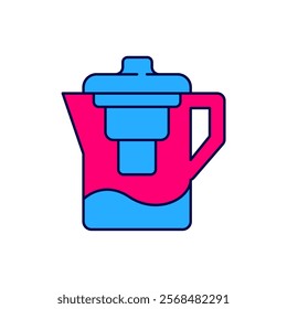 Filled outline Water jug with a filter icon isolated on white background.  Vector