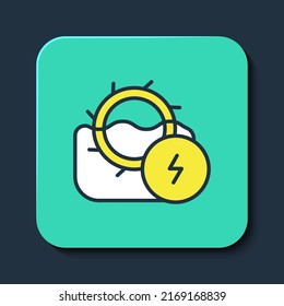 Filled Outline Water Mill Icon Isolated On Blue Background. Water Wheel Energy. Hydro Power Turbine Wheel. Turquoise Square Button. Vector