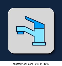 Filled outline Water tap icon isolated on blue background.  Vector