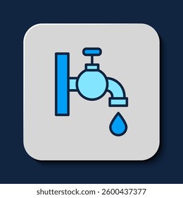 Filled outline Water tap icon isolated on blue background.  Vector