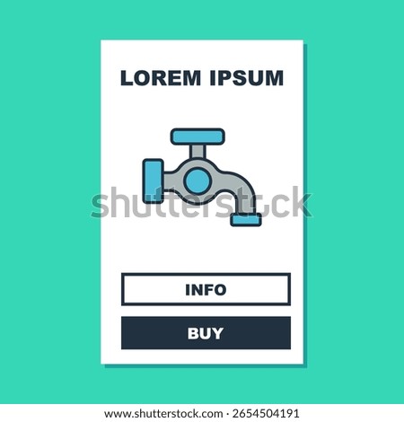 Filled outline Water tap icon isolated on turquoise background.  Vector